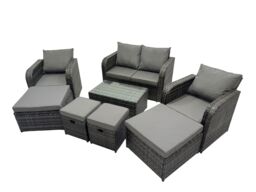 Fimous Garden Rattan Furniture Set 8 Seater with 4 Stools in Dark Grey - thumbnail 1