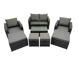 Fimous Garden Rattan Furniture Set 8 Seater with 4 Stools in Dark Grey - thumbnail 2