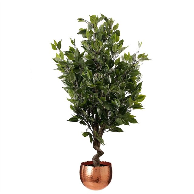 Leaf 110cm Realistic Artificial Ficus Tree / Plant Copper Curve Planter in Green - image 1