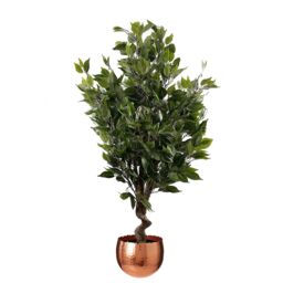Leaf 110cm Realistic Artificial Ficus Tree / Plant Copper Curve Planter in Green - thumbnail 1