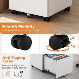 Costway 2-Drawer Mobile File Cabinet Rolling Metal Filing Cabinet w/2 Keys in White - thumbnail 8