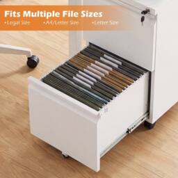 Costway 2-Drawer Mobile File Cabinet Rolling Metal Filing Cabinet w/2 Keys in White - thumbnail 6