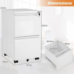 Costway 2-Drawer Mobile File Cabinet Rolling Metal Filing Cabinet w/2 Keys in White - thumbnail 4