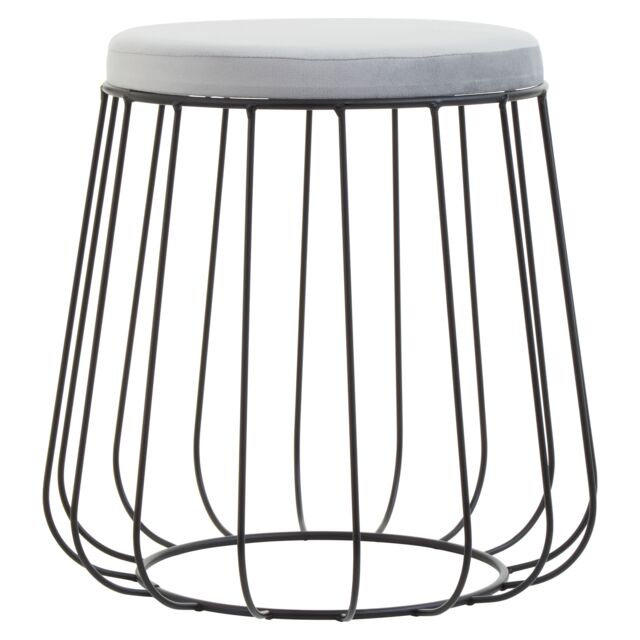 Orsina Tall Velvet Cage Stool With Grey Round Seat, Modern Bar Counter Stool, Velvet Barstool With Black Metal Base - image 1