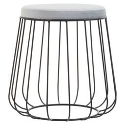 Orsina Tall Velvet Cage Stool With Grey Round Seat, Modern Bar Counter Stool, Velvet Barstool With Black Metal Base