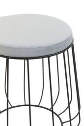 Orsina Tall Velvet Cage Stool With Grey Round Seat, Modern Bar Counter Stool, Velvet Barstool With Black Metal Base - thumbnail 4