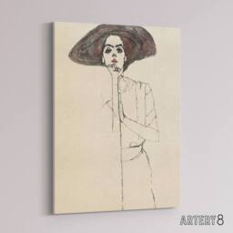 "Artery8 Portrait of a Woman with a Hat Canvas Wall Art Print Egon Schiele in Beige - Size: W18"" x H24""" - thumbnail 2
