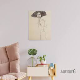 "Artery8 Portrait of a Woman with a Hat Canvas Wall Art Print Egon Schiele in Beige - Size: W18"" x H24""" - thumbnail 3