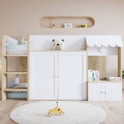 Matteo White Wooden High Sleeper Bed with Storage & Ladder - UK 3ft Single - thumbnail 2