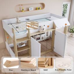 Matteo White Wooden High Sleeper Bed with Storage & Ladder - UK 3ft Single - thumbnail 9