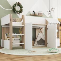 Matteo White Wooden High Sleeper Bed with Storage & Ladder - UK 3ft Single - thumbnail 5