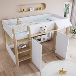 Matteo White Wooden High Sleeper Bed with Storage & Ladder - UK 3ft Single - thumbnail 3