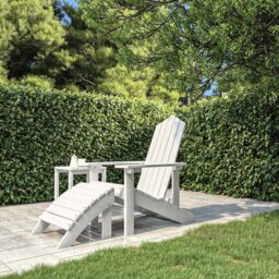 Berkfield Home Garden Adirondack Chair with Footstool HDPE White - thumbnail 1
