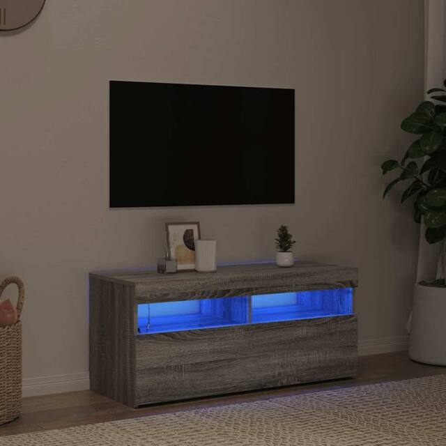 Berkfield Home TV Cabinet with LED Lights Grey Sonoma 90x35x40 cm - Size: 90 x 35 x 40 cm - image 1