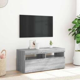 Berkfield Home TV Cabinet with LED Lights Grey Sonoma 90x35x40 cm - Size: 90 x 35 x 40 cm - thumbnail 2