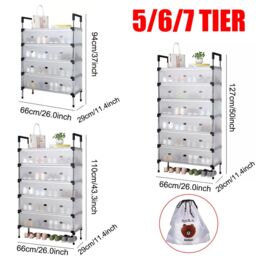 SPETLEK 5/6/7 Tier Cabinet Storage Organiser Shoe Rack Stand Holder in Clear - Size: Large - thumbnail 2