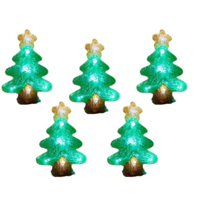 Samuel Alexander 12cm Set of 5 Light up Christmas Tree Ornaments with 50 White LEDs in Green - image 1