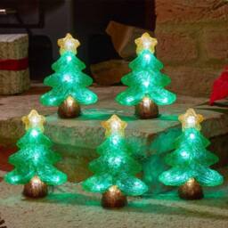Samuel Alexander 12cm Set of 5 Light up Christmas Tree Ornaments with 50 White LEDs in Green - thumbnail 2