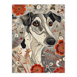 "Artery8 Dog Lover Jack Russell Terrier Pet in Wildflowers Wall Art Print in Grey - Size: W12"" x H16""" - thumbnail 1