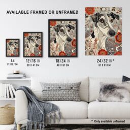 "Artery8 Dog Lover Jack Russell Terrier Pet in Wildflowers Wall Art Print in Grey - Size: W12"" x H16""" - thumbnail 3
