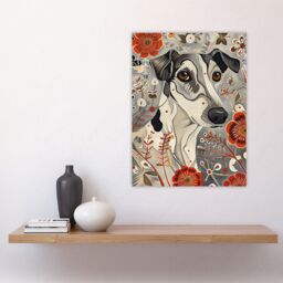 "Artery8 Dog Lover Jack Russell Terrier Pet in Wildflowers Wall Art Print in Grey - Size: W12"" x H16""" - thumbnail 4