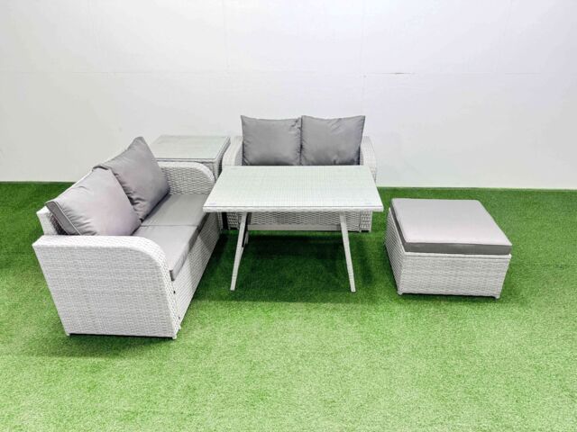 Fimous 5 Seater Outdoor Love Sofa Set Rattan Garden Furniture Sets in Light Grey - image 1