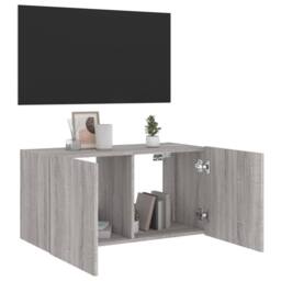 Berkfield Home TV Wall Cabinet with LED Lights Grey Sonoma 80x35x41 cm - Size: 80 x 35 x 41 cm - thumbnail 7