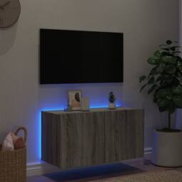 Berkfield Home TV Wall Cabinet with LED Lights Grey Sonoma 80x35x41 cm - Size: 80 x 35 x 41 cm - thumbnail 4