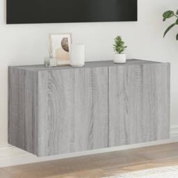 Berkfield Home TV Wall Cabinet with LED Lights Grey Sonoma 80x35x41 cm - Size: 80 x 35 x 41 cm - thumbnail 2