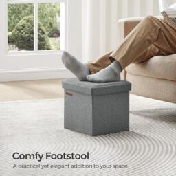 SONGMICS Small Foldable Storage Ottoman Foot Rest Compact Living Room Dorm in Light Grey - thumbnail 1