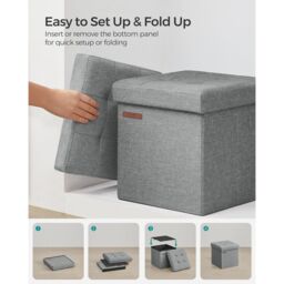 SONGMICS Small Foldable Storage Ottoman Foot Rest Compact Living Room Dorm in Light Grey - thumbnail 5