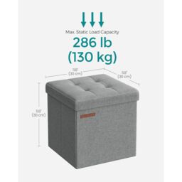 SONGMICS Small Foldable Storage Ottoman Foot Rest Compact Living Room Dorm in Light Grey - thumbnail 2