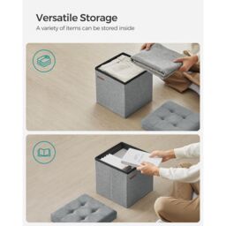 SONGMICS Small Foldable Storage Ottoman Foot Rest Compact Living Room Dorm in Light Grey - thumbnail 4