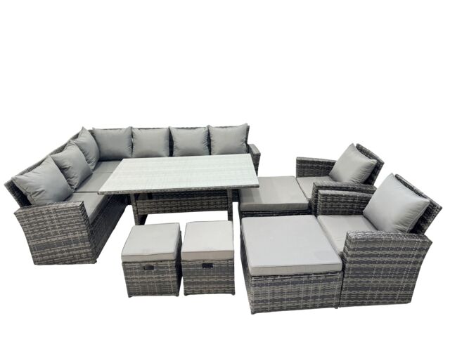 Fimous 12 Seat Rattan High Back Corner Sofa Set with 4 Stools 2 Chair in Dark Grey - image 1