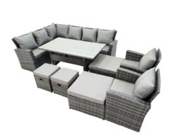 Fimous 12 Seat Rattan High Back Corner Sofa Set with 4 Stools 2 Chair in Dark Grey - thumbnail 2