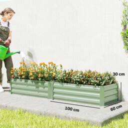 OUTSUNNY Set of 2 Raised Garden Bed Galvanised Planter Box, Light Green - thumbnail 3