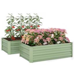 OUTSUNNY Set of 2 Raised Garden Bed Galvanised Planter Box, Light Green - thumbnail 2