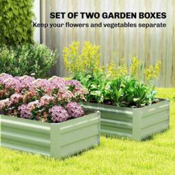 OUTSUNNY Set of 2 Raised Garden Bed Galvanised Planter Box, Light Green - thumbnail 4