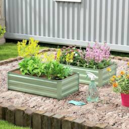 OUTSUNNY Set of 2 Raised Garden Bed Galvanised Planter Box, Light Green