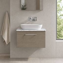 Balterley Level 600mm Wall Hung 1 Drawer Unit with Laminate Worktop Solace Oak in Brown - thumbnail 6