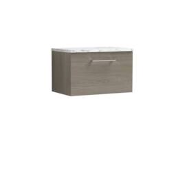Balterley Level 600mm Wall Hung 1 Drawer Unit with Laminate Worktop Solace Oak in Brown