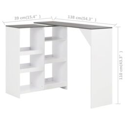 Berkfield Home Bar Table with Moveable Shelf White 138x39x110 cm - Size: 138 x 39 x 110 cm - thumbnail 6