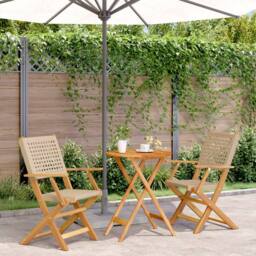 Berkfield Home 3 Piece Bistro Set Beige Poly Rattan & Solid Wood - thumbnail 2