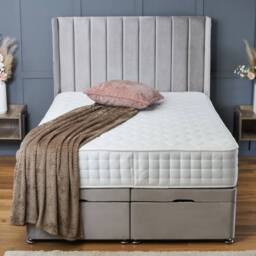 "BSSPOKE Hannah Ottoman Divan Bed Plush Velvet 54"" Headboard & No Mattress in Cream - Size: Small Double" - thumbnail 3