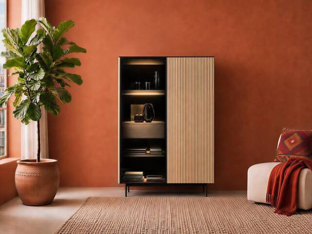 Vente-unique 2-Door Display Cabinet With Leds In MDF & Smoked Glass - H. 166 Cm in Black - image 1