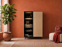 Vente-unique 2-Door Display Cabinet With Leds In MDF & Smoked Glass - H. 166 Cm in Black