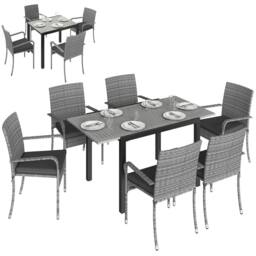 OUTSUNNY 6 Seater Rattan Garden Furniture Set with Stackable Chairs in Light Grey - Size: 150 cm x 80 cm - thumbnail 2