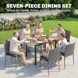 OUTSUNNY 6 Seater Rattan Garden Furniture Set with Stackable Chairs in Light Grey - Size: 150 cm x 80 cm - thumbnail 4