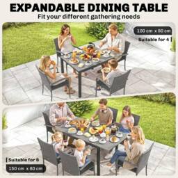 OUTSUNNY 6 Seater Rattan Garden Furniture Set with Stackable Chairs in Light Grey - Size: 150 cm x 80 cm - thumbnail 5
