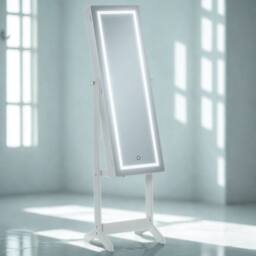 FURNOS Free Standing Mirror Lockable Jewellery Cabinet 360 Swivel in White - thumbnail 2
